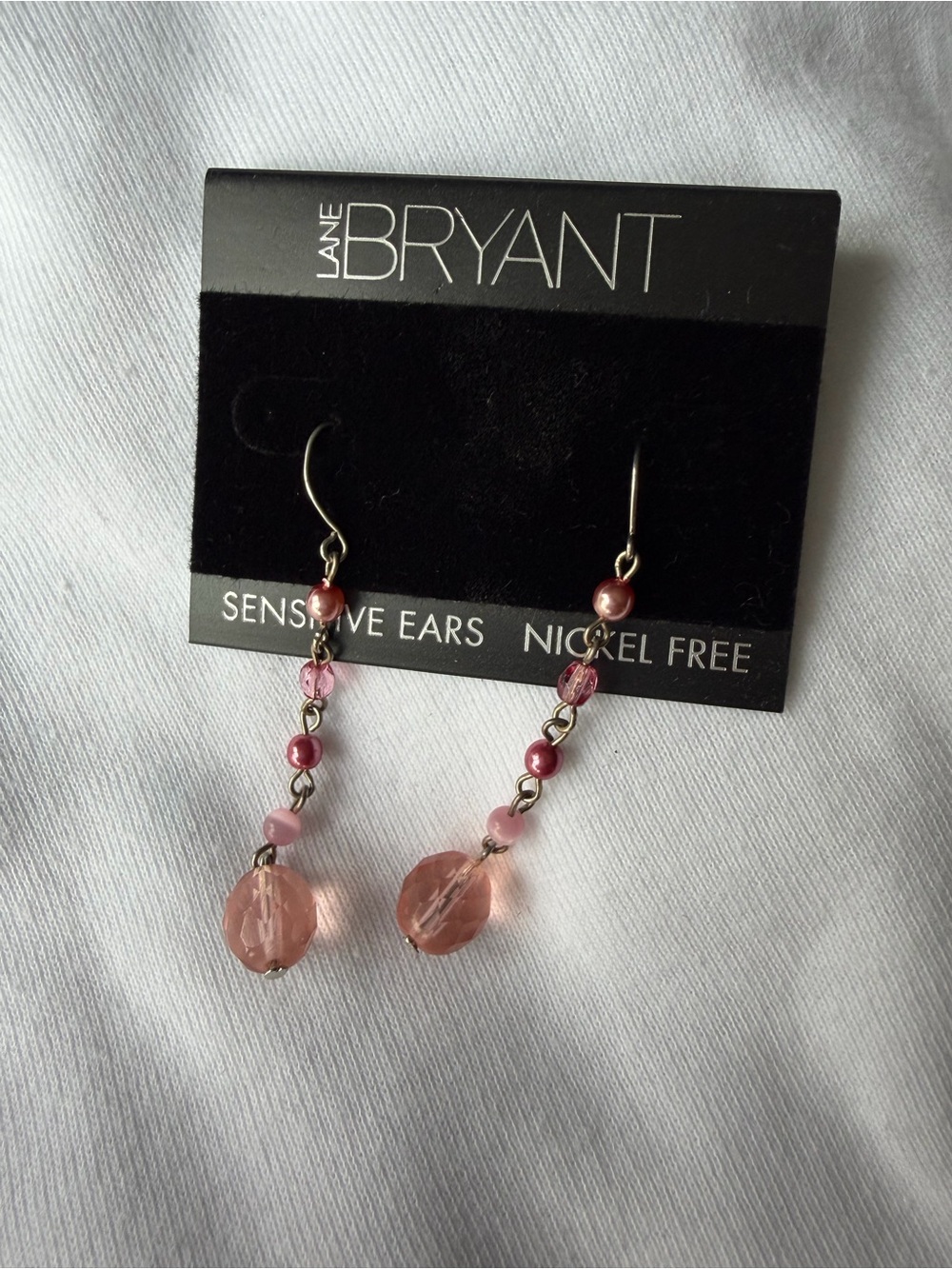 Lane Bryant Nickel-Free Pink Beaded Dangle Hook Earrings Simulated Oval Crystal